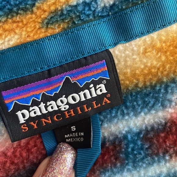 Patagonia Synchilla Snap T Fleece Vest Aztec Pattern gold blue Women jacket Sz S - Picture 9 of 15